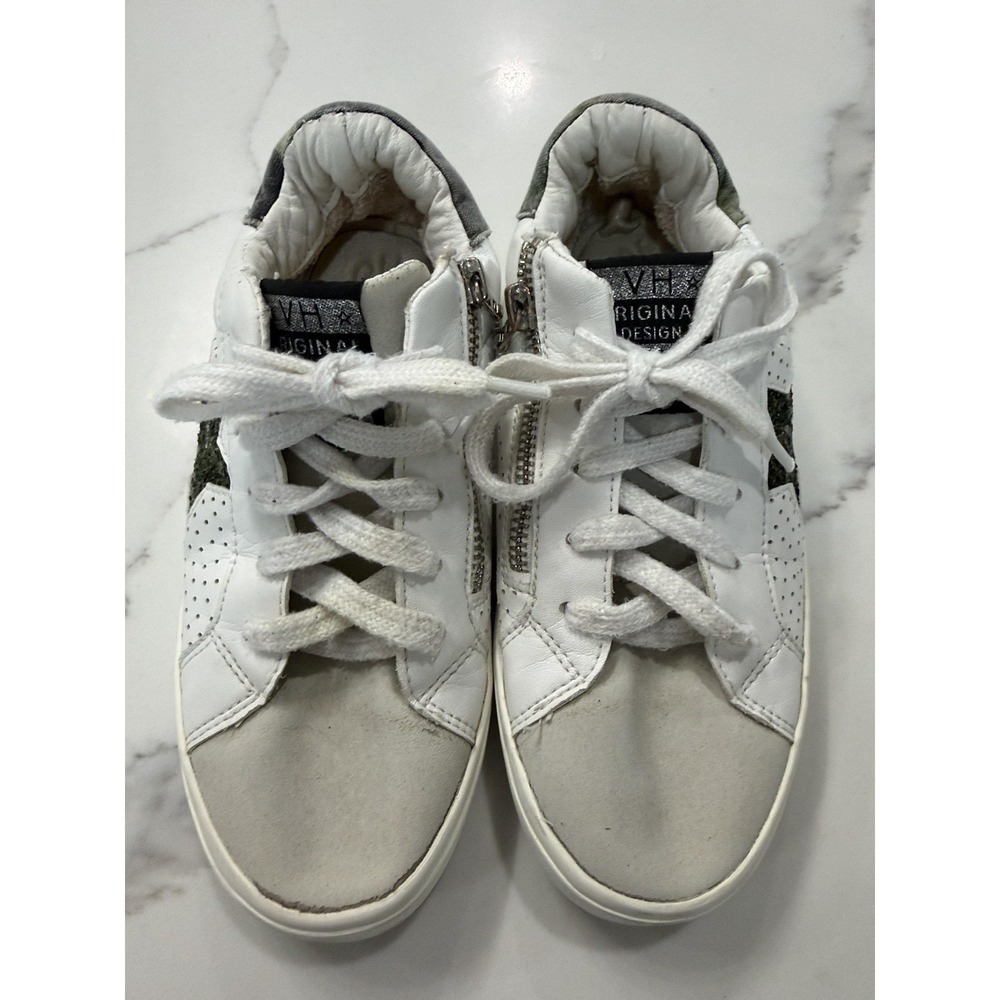 Vintage Havana Shoes Kids Size 5 White Glitter Star Zip Lace Sneakers Casual